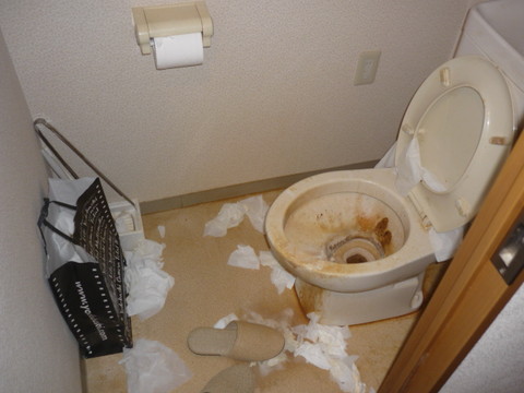 滋賀県のマンション、トイレでの孤立死現場。閉ざされた空間での死は、臭気・衛生リスクが高く、専門清掃が必要です。